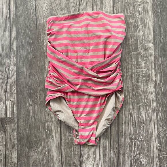 DKNY Barbie Strapless Stripes Criss Cross Front One Piece Swimsuit - Picture 3 of 7